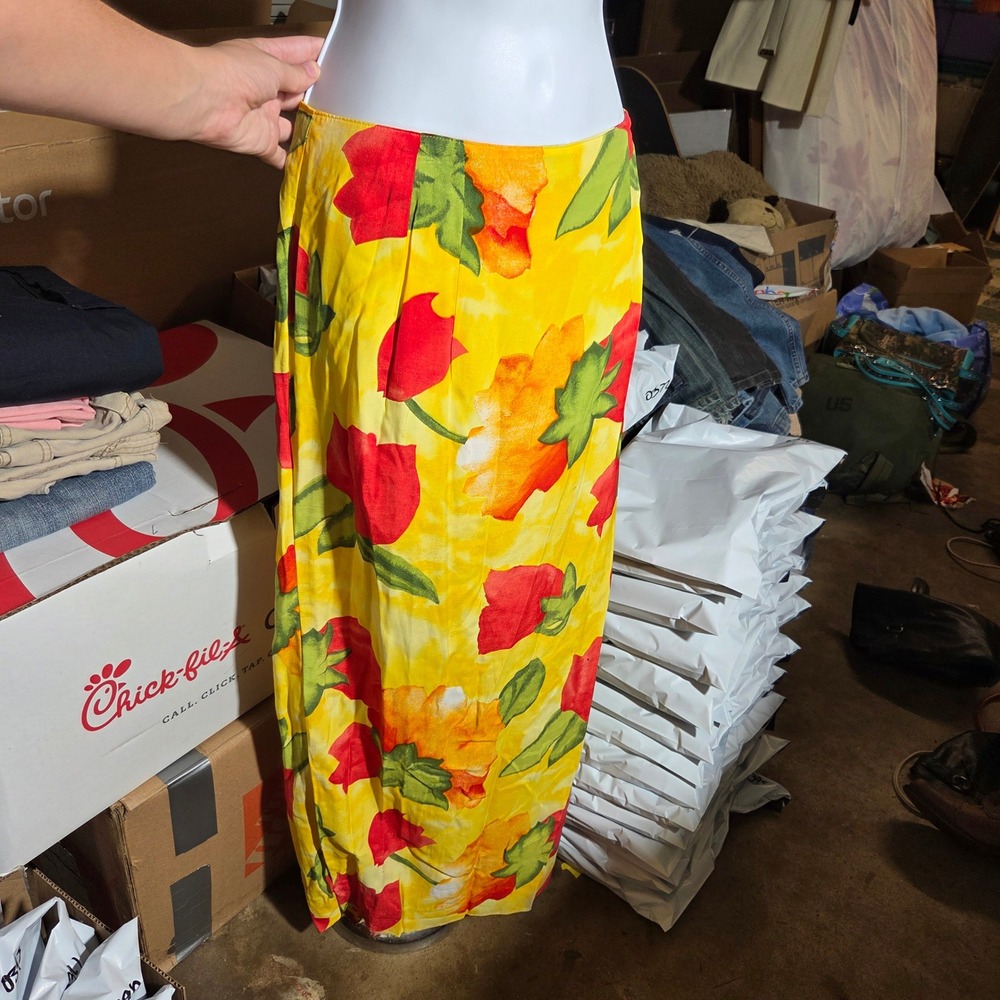 Vintage Pine Cove Yellow‎ Floral Tulip Print Maxi Skirt Size 10 Style 2588-34